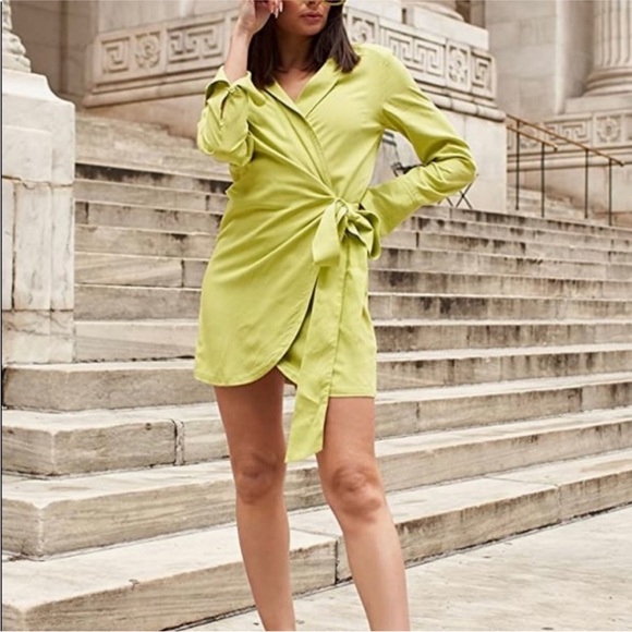 Paige Desorbo The Drop Lime Green Wrap Dress Size M - Picture 14 of 14
